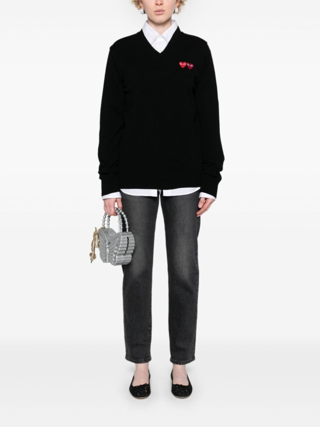 Шерстяной джемпер с нашивкой Comme Des Garçons Play, черный — фото 2