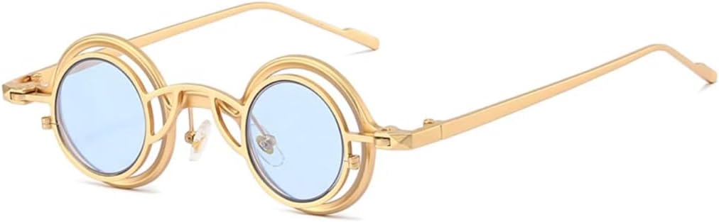 

Ретро-солнцезащитные очки с отстегивающимися маленькими круглыми двойными линзами для женщин, защита от УФ-излучения UV400, модные металлические панк-очки для мужчин, солнцезащитные очки для активного отдыха TVTBBVV, Golden Blue