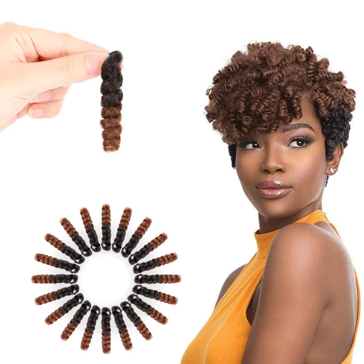 Короткие кудрявые волосы для афроплетения Gogo Curl, 3 упаковки от QUEENTAS Queentas, B-Black To Brown #1B30