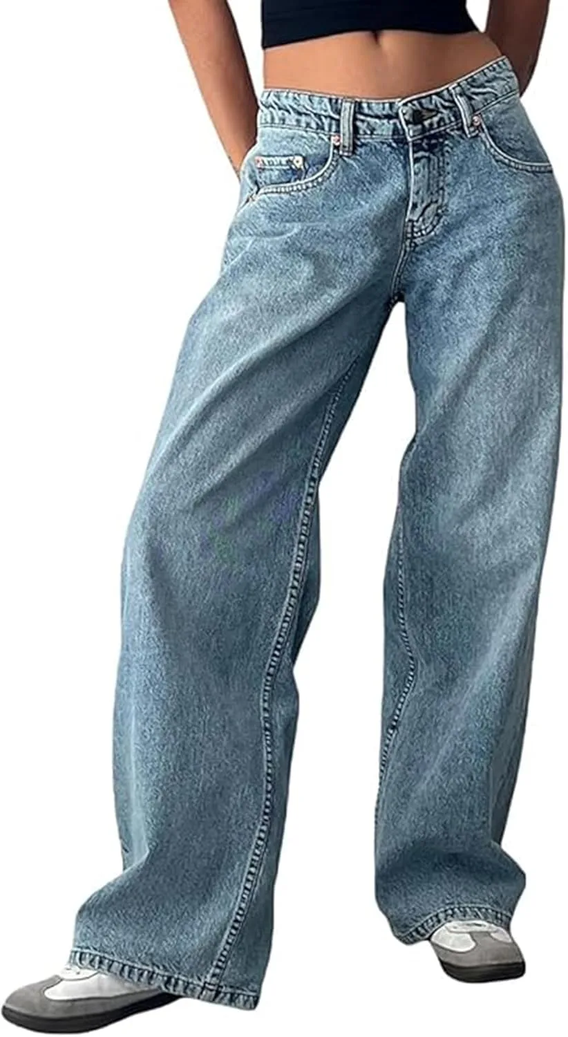 Женские джинсы low rise baggy washed straight wide leg boyfriend casual loose y2k