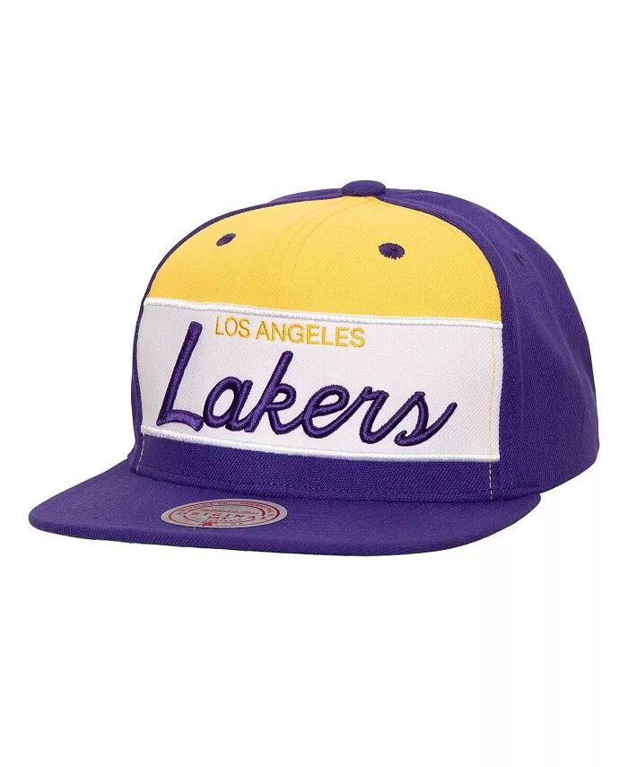 

Мужская белая, фиолетовая бейсболка Los Angeles Lakers Retro Sport с цветными блоками и надписью Snapback Mitchell & Ness