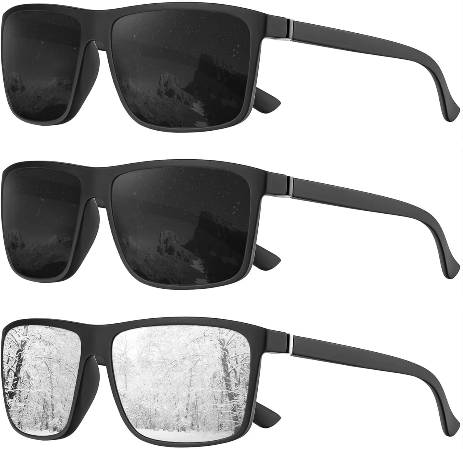 

Поляризованные солнцезащитные очки KALIYADI для мужчин и женщин, мужские солнцезащитные очки с защитой от УФ-излучения для вождения, рыбалки, гольфа (3 шт.), (3 Pack) Black/Black/Silver