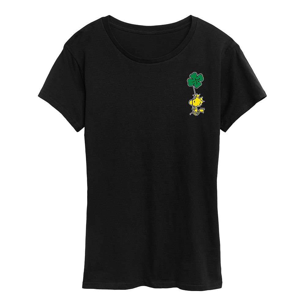 

Женская футболка с рисунком Peanuts Woodstock Clover Licensed Character, черный