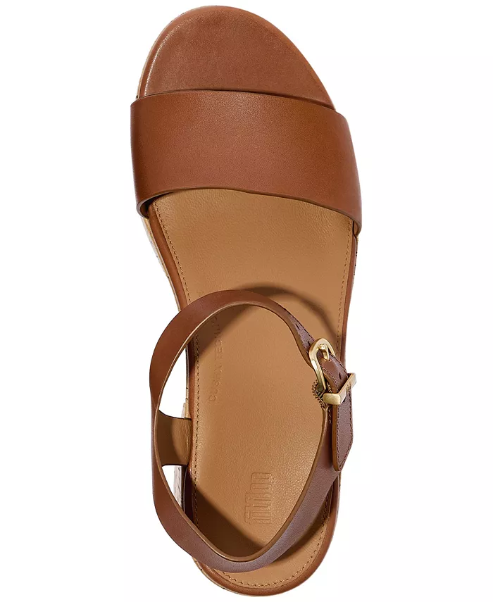Женские босоножки на пробковой платформе с кожаными ремешками FitFlop, коричневый — фото 3