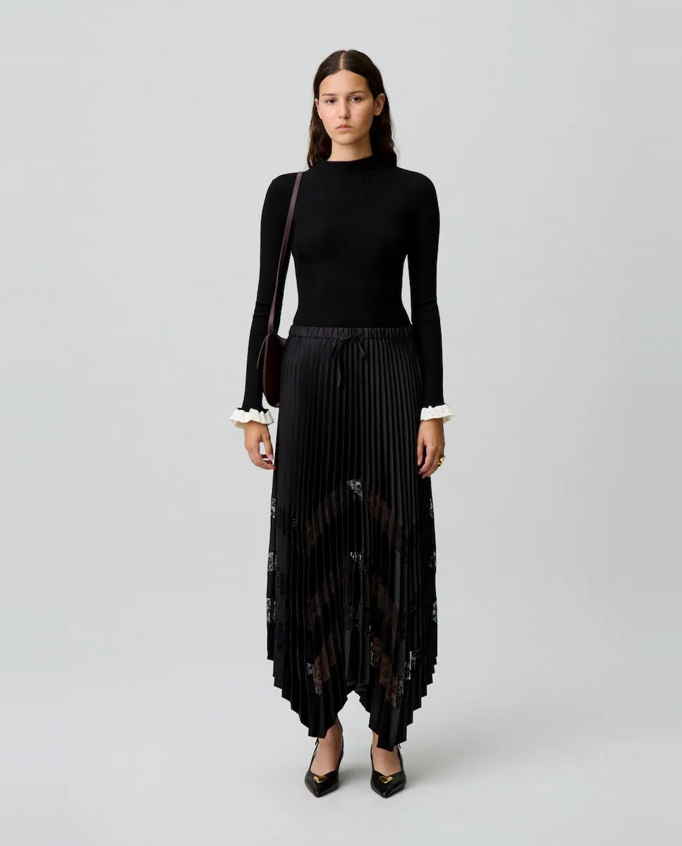 

Сатиновая юбка в складку с кружевом Claudie Pierlot, черный