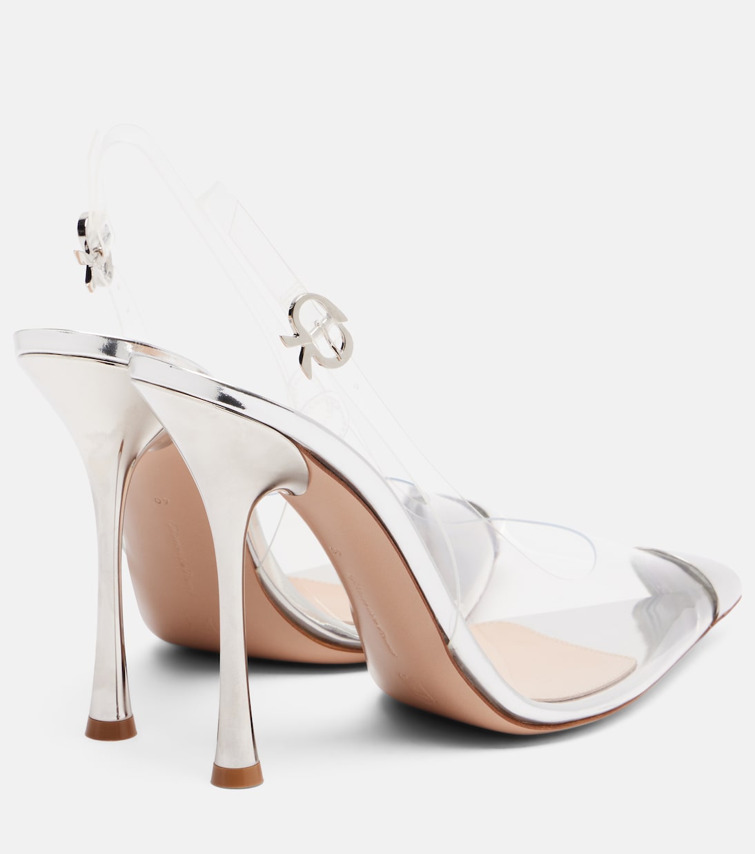 Туфли-лодочки Diana 105 с открытой пяткой Gianvito Rossi, Trasp+Silver — фото 2