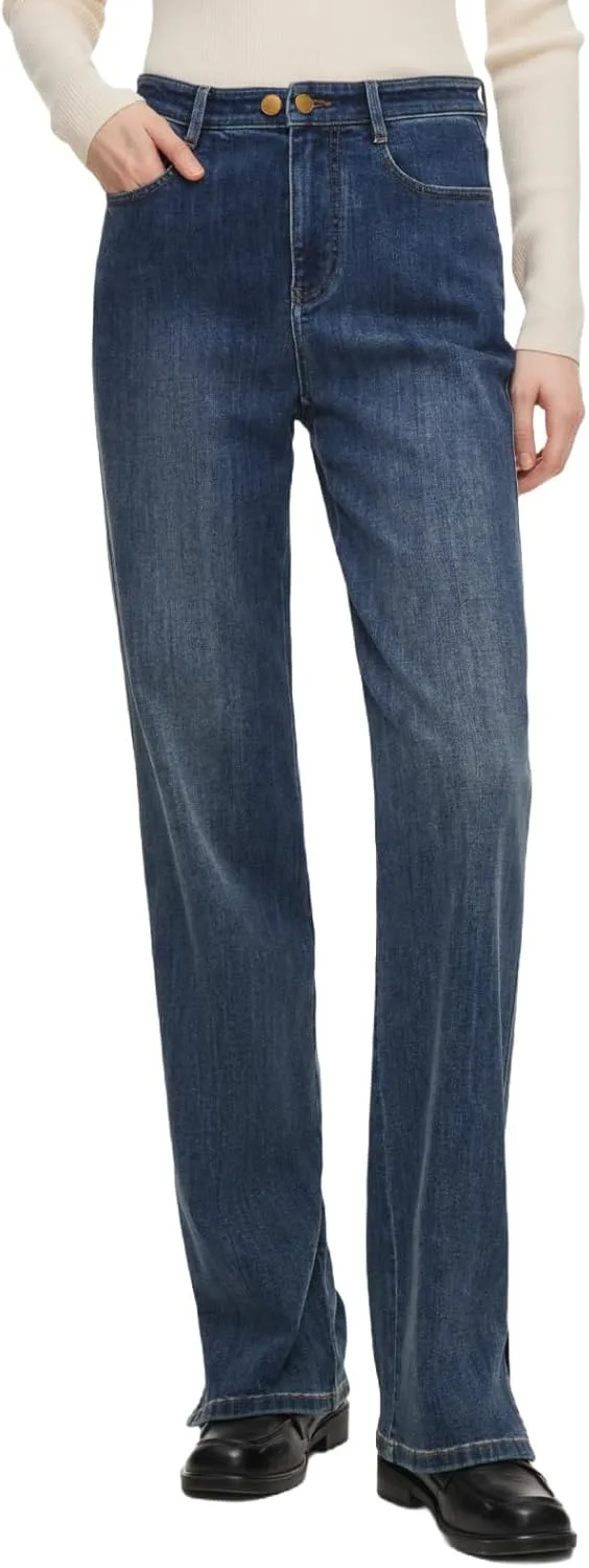 

GOELIA Женские джинсы Acetate Blend с регулируемой талией, прямые, укороченные