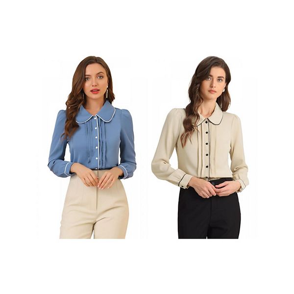 

2 упаковки женской блузы с воротником питер пэн Inspire Chic, Grey Blue Light Khaki