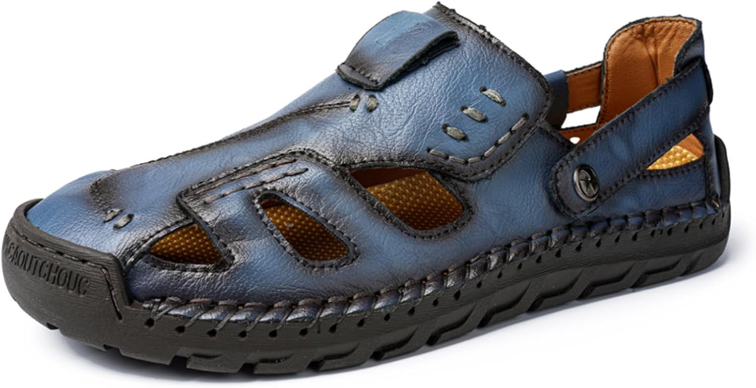 

Мужские спортивные сандалии SPWAGYM, летние кожаные сандалии-рыбацкие, с закрытым носком, на скользящей подошве, повседневная обувь, синий