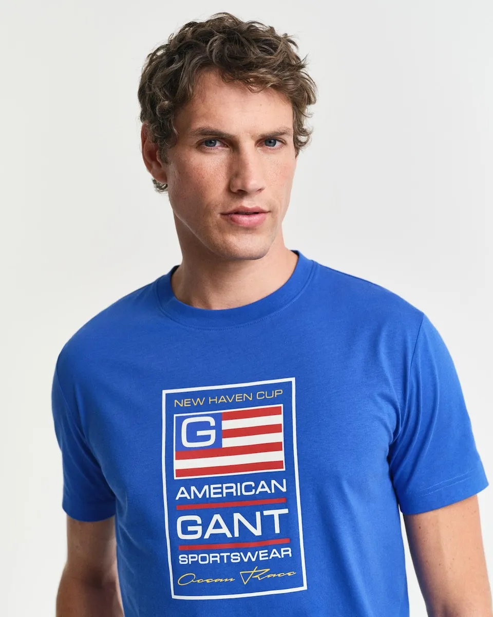 

Мужская футболка с коротким рукавом и принтом спереди Gant, синий