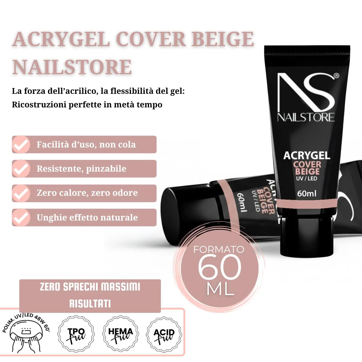 Акригель для наращивания ногтей Nail Store 60 мл, цвет Cover Beige Nail Store, Cover Beige — фото 2