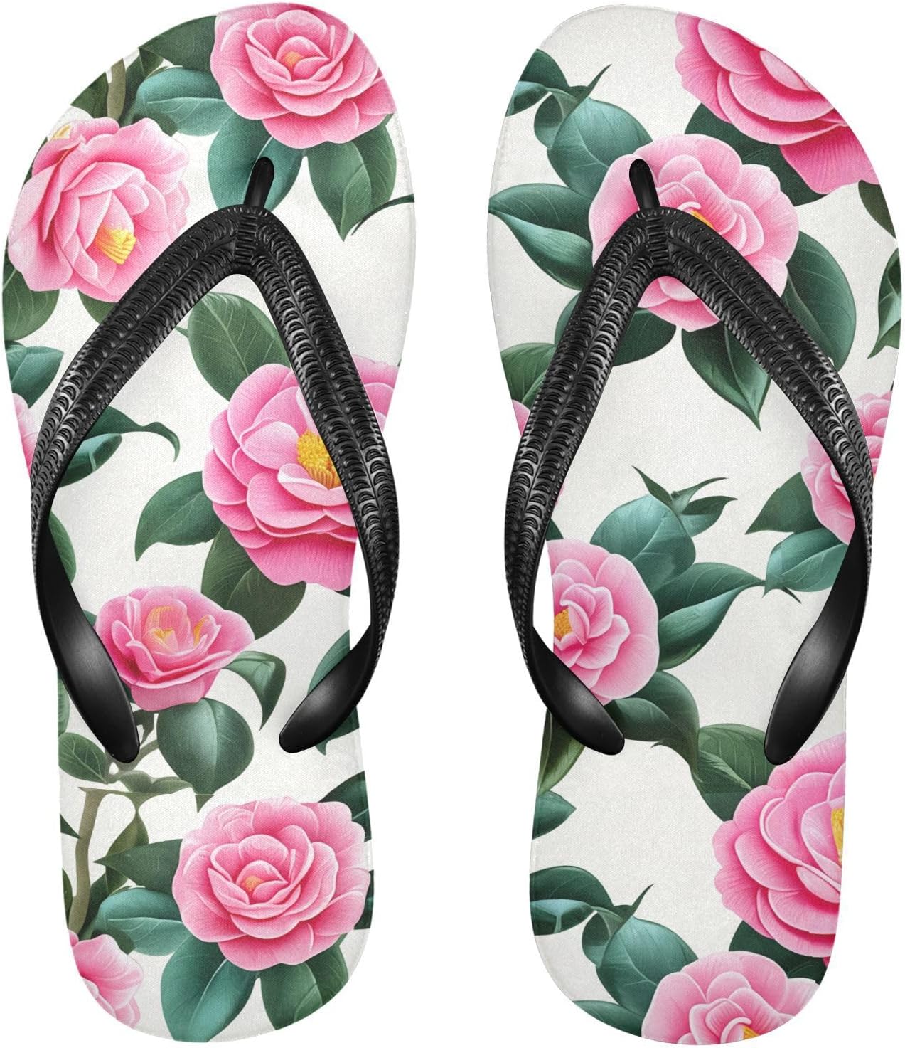 

Вьетнамки с цветами камелии, белыми листьями, для пляжа и душа, резиновые нескользящие летние шлепанцы для мужчин и женщин Sinestour