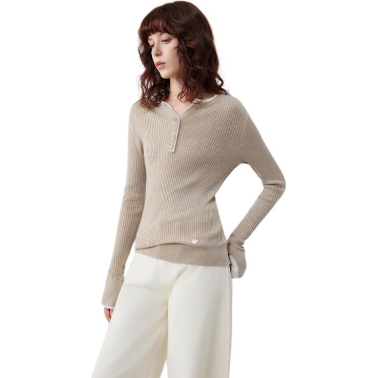 

Трикотажная базовая футболка с V-образным вырезом для женщин ELLE, хаки