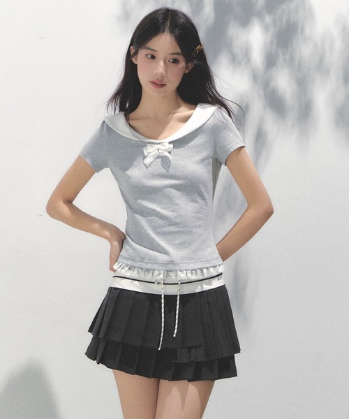 

SunsetPark Топ с воротником "Питер Пэн" и ленточкой Sunset Park, серый