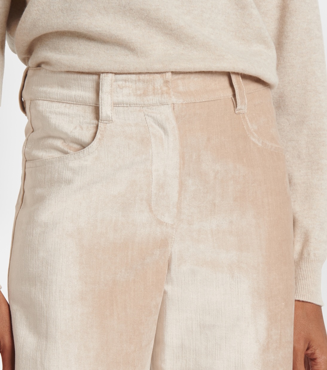 Широкие брюки из смесовой хлопковой ткани Brunello Cucinelli, Beige Rosato — фото 4