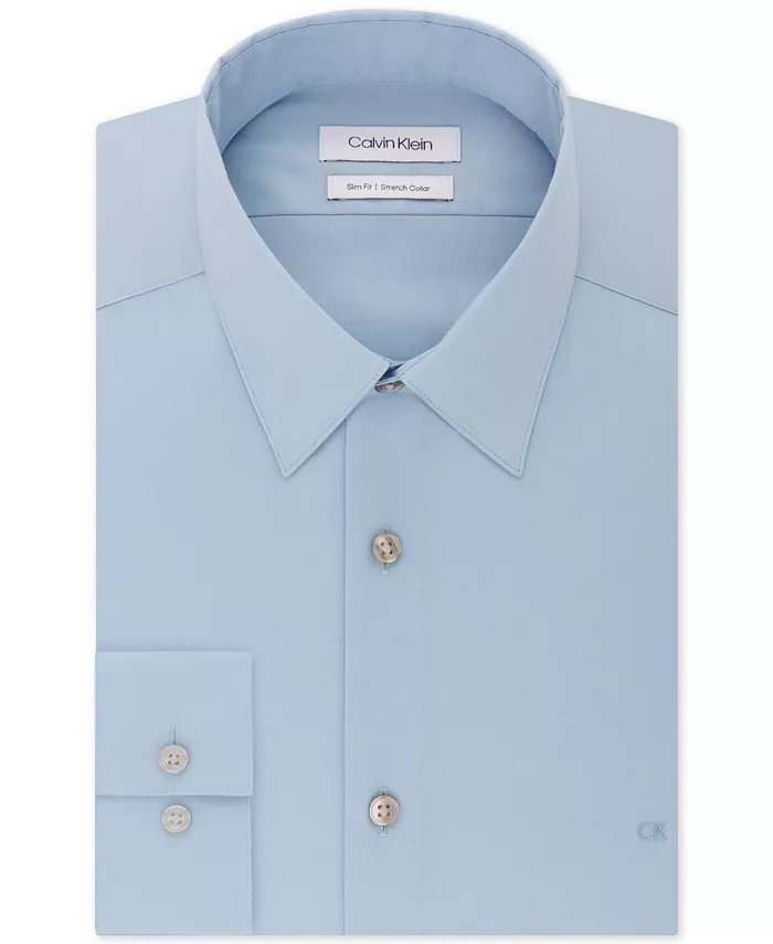 Мужская облегающая рубашка со стретчем Calvin Klein, синий — фото 3