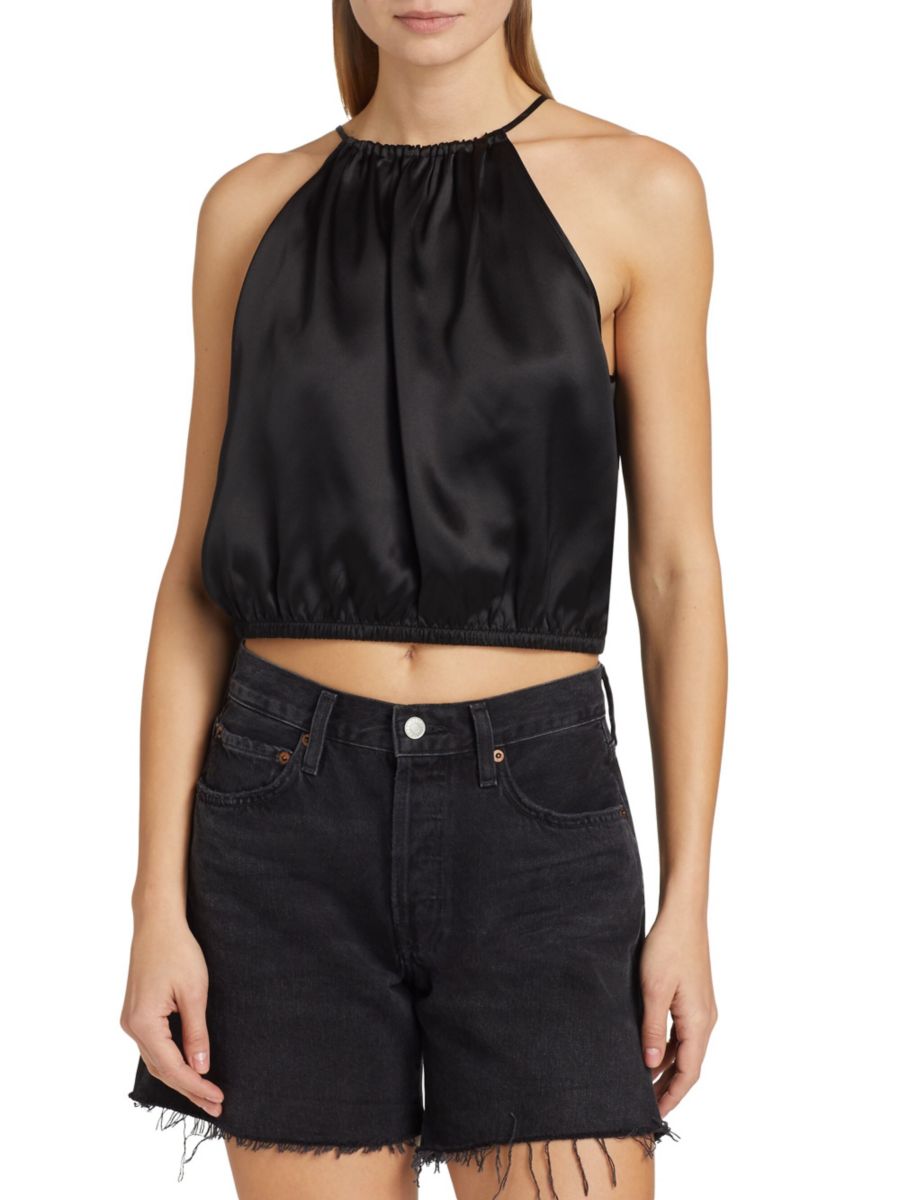 

Шелковый шармезный топ-халтер ATM Anthony Thomas Melillo, черный