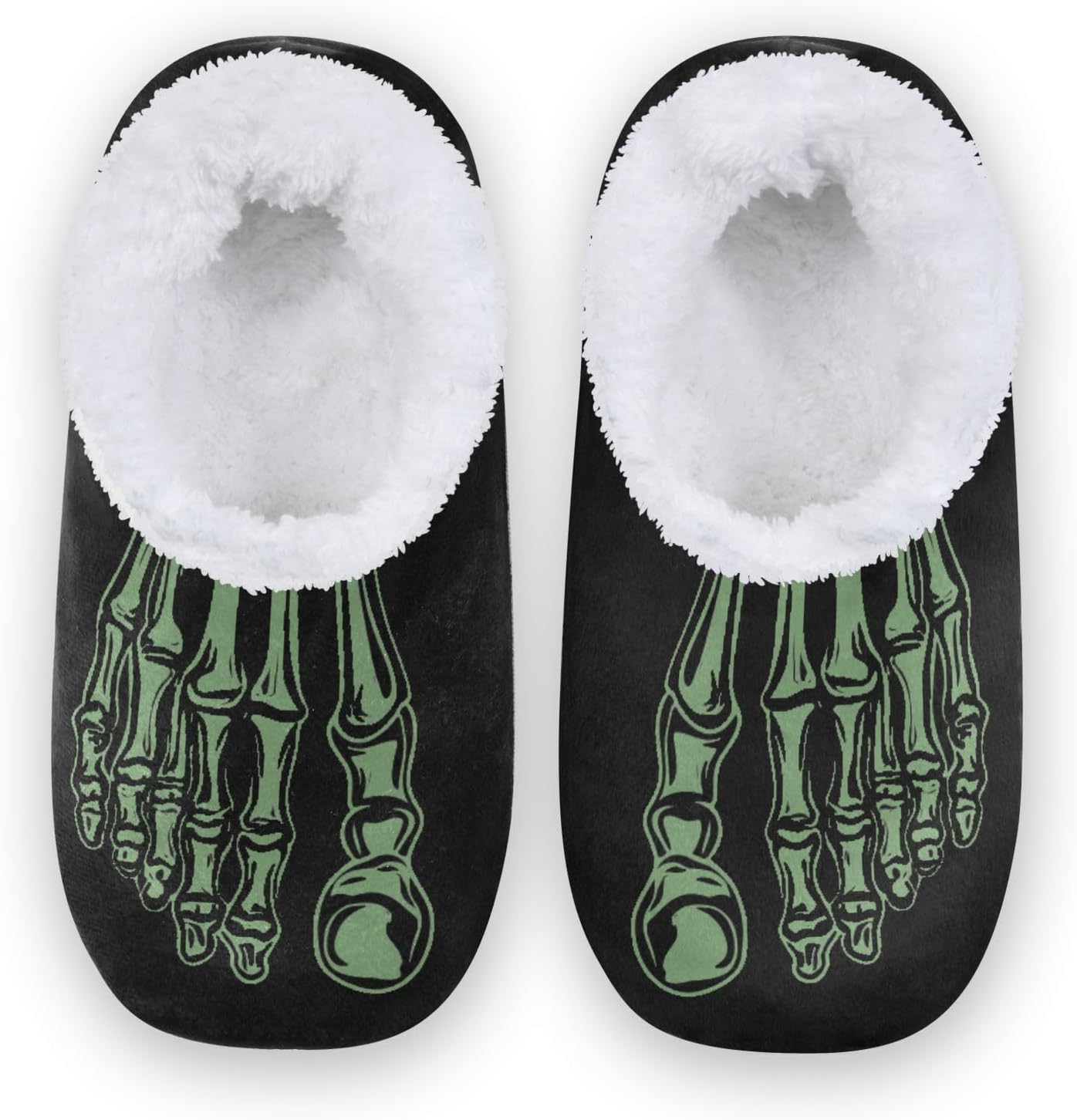 

Домашние зимние тапочки DOMIKING с рисунком скелета, пушистой нескользящей мягкой подошвой, уютные домашние тапочки для мужчин и женщин. Подходят как мужчинам, так и женщинам, зеленый
