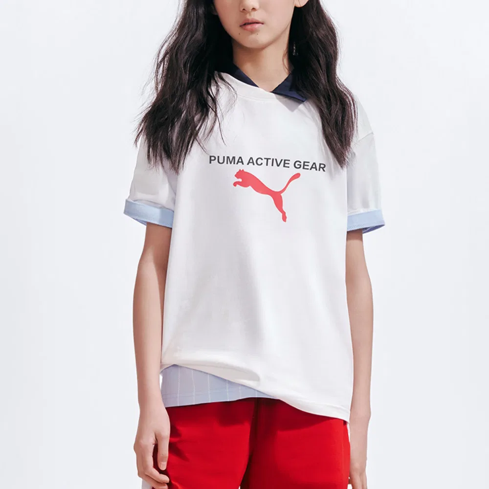 Детская футболка с v-образным вырезом thin PUMA, Raw White 10101 — фото 3