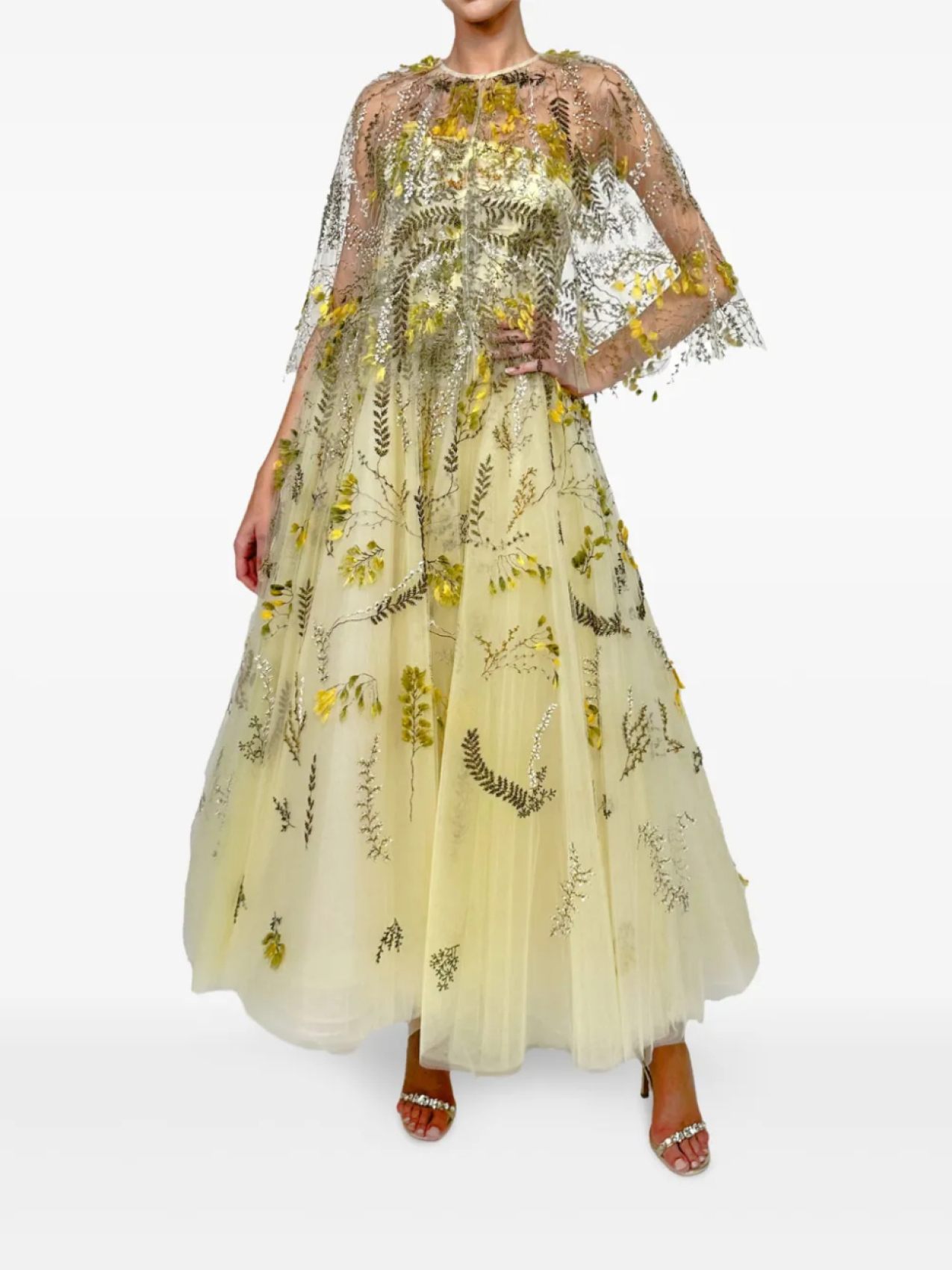 

Платье с цветочной вышивкой Monique Lhuillier, желтый
