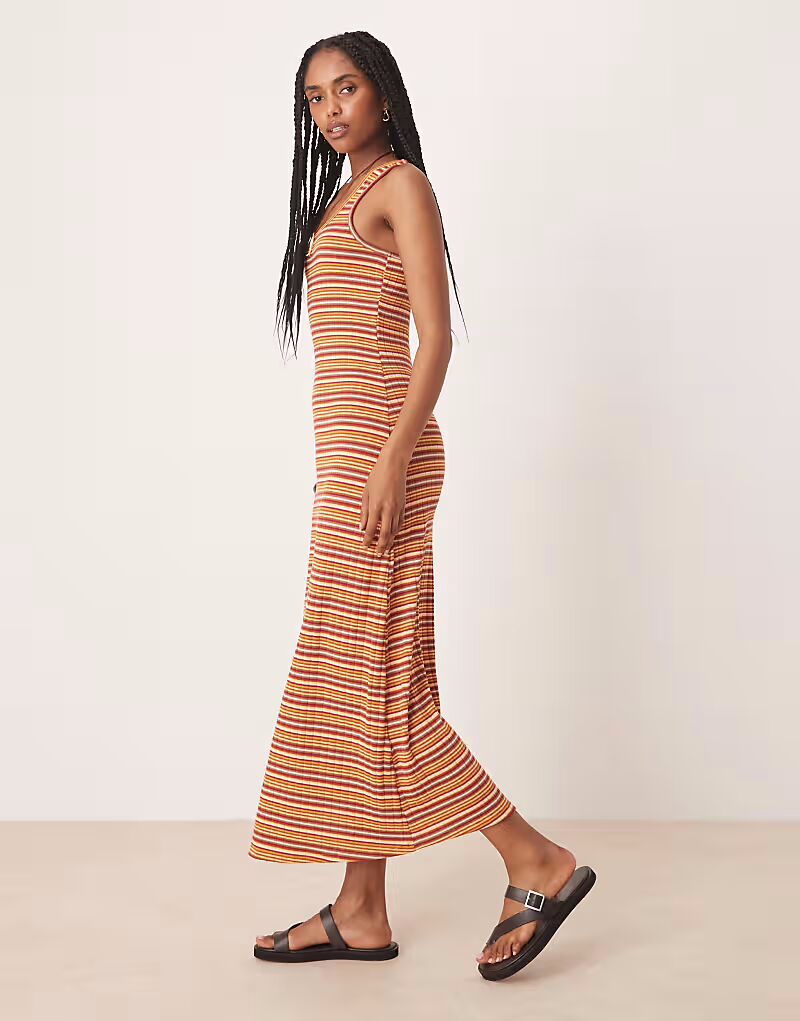 

Платье макси ASOS DESIGN с круглым вырезом в оранжевую полоску
