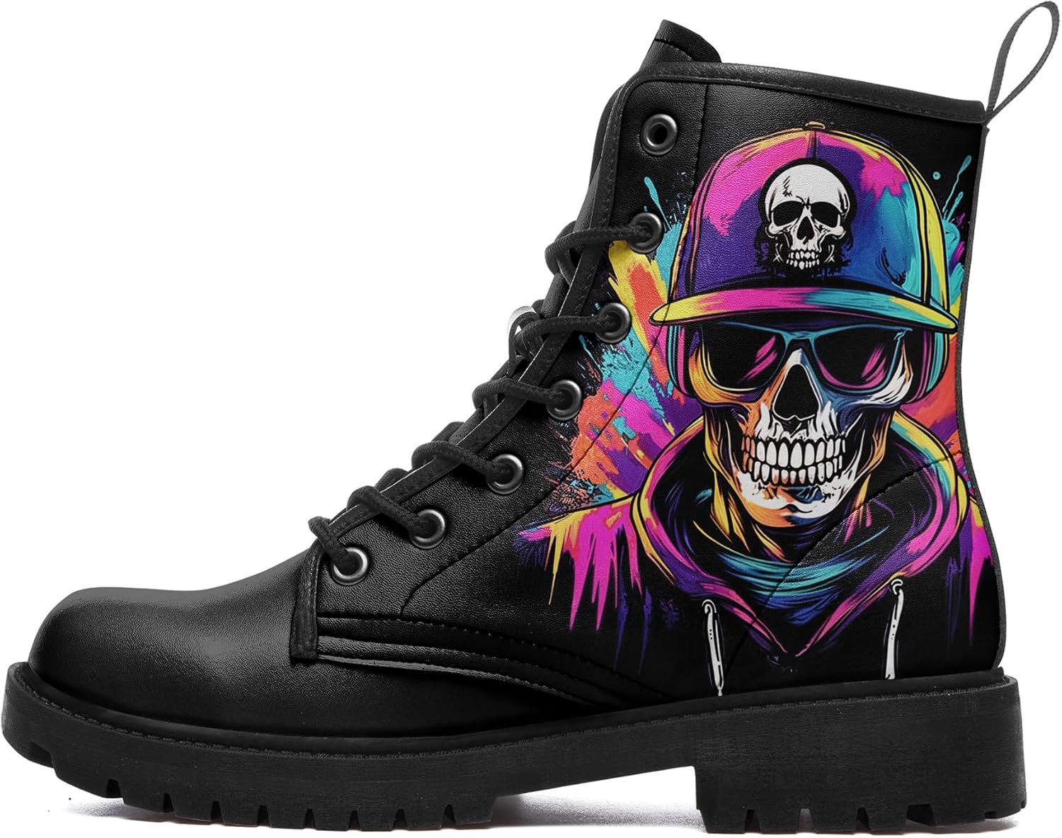 

Ботинки с черепами для мужчин, модные ботинки на шнуровке, армейские ботинки для женщин, панк-рок кожаные ботильоны, ведьминские готические туфли Coolcustomize, розовый