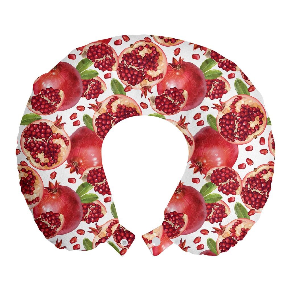 

ABAKUHAUS Harvest Travel Pillow Поддержка шеи, изображение экзотических гранатов, пенопластовые дорожные принадлежности для самолета и автомобиля, 30x30 см, белый и киноварь