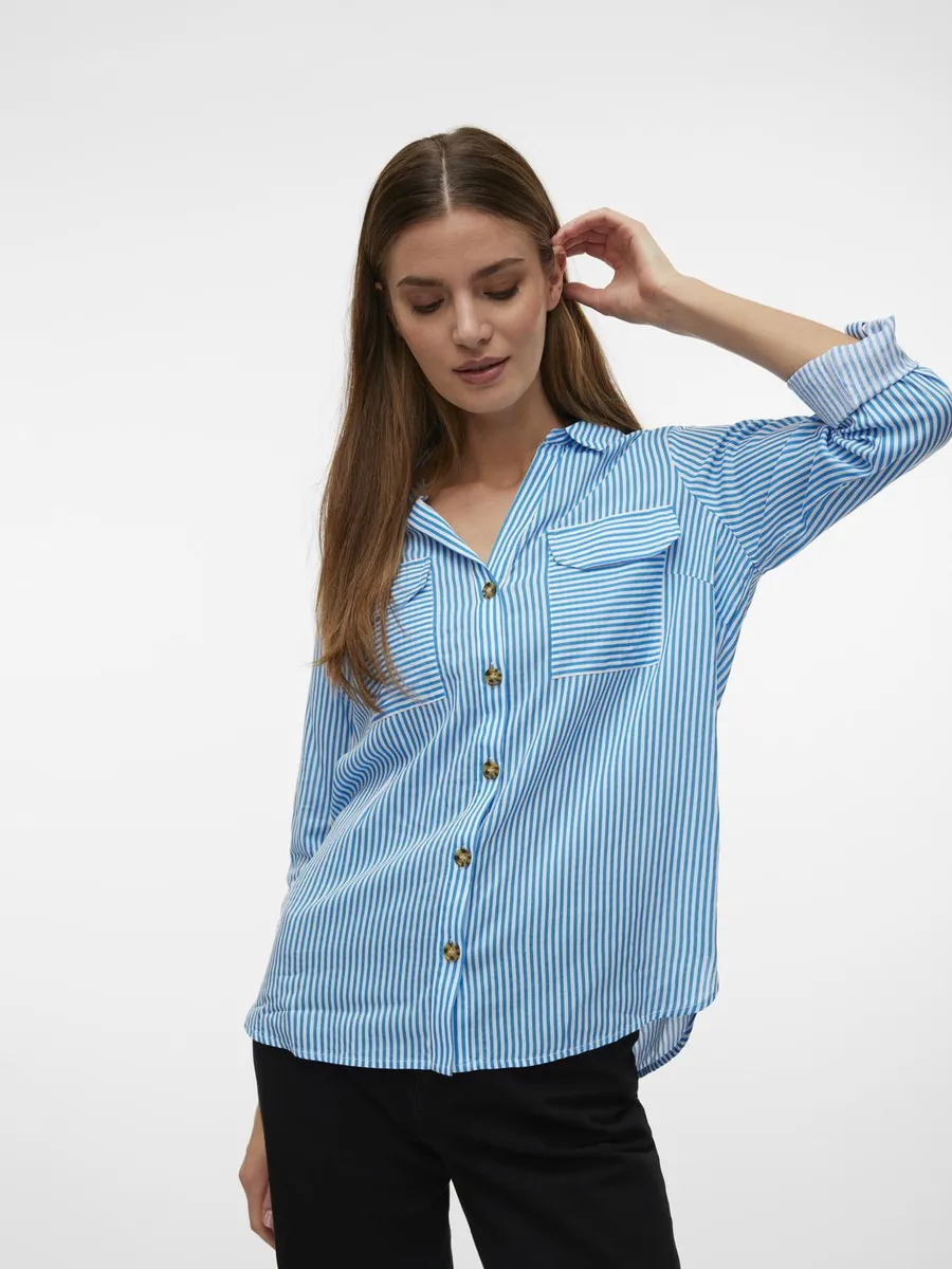 

Блуза-рубашка Vero Moda "VMBUMPY L/S SHIRT NEW WVN GA NOOS", цвет Ibiza Blue Stripes:Snow White