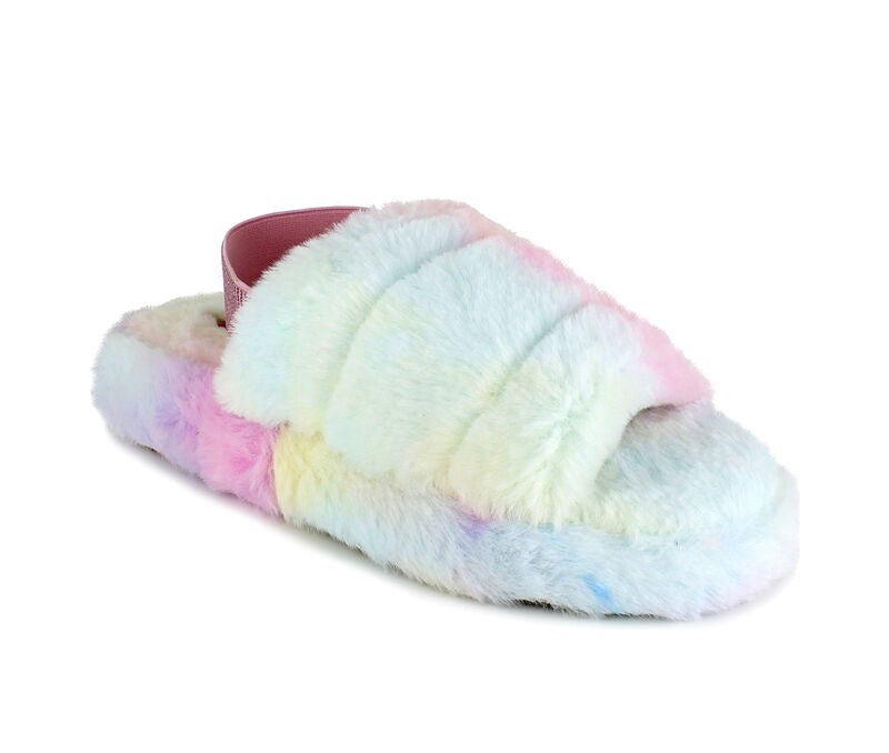 Тапочки Unionbay Puff U0PUF98 женские, многослойный искусственный мех с эффектом тай-дай JOBB1900, мультиколор