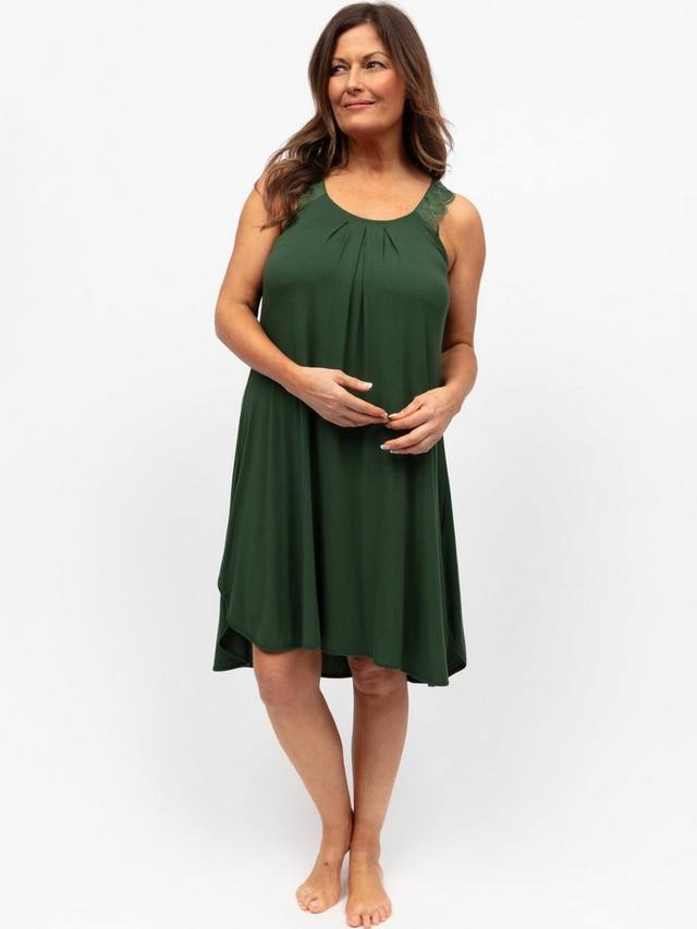 

Ночная сорочка без рукавов с кружевными вставками и рюшами Cyberjammies, Olive Green