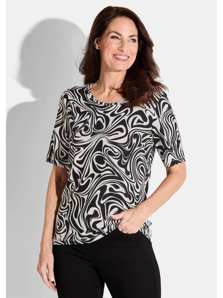 

GOLDNER Короткий размер: Футболка черного / кремового / белого цвета / с узором, Черный, GOLDNER Короткий размер: Футболка черного / кремового / белого цвета / с узором