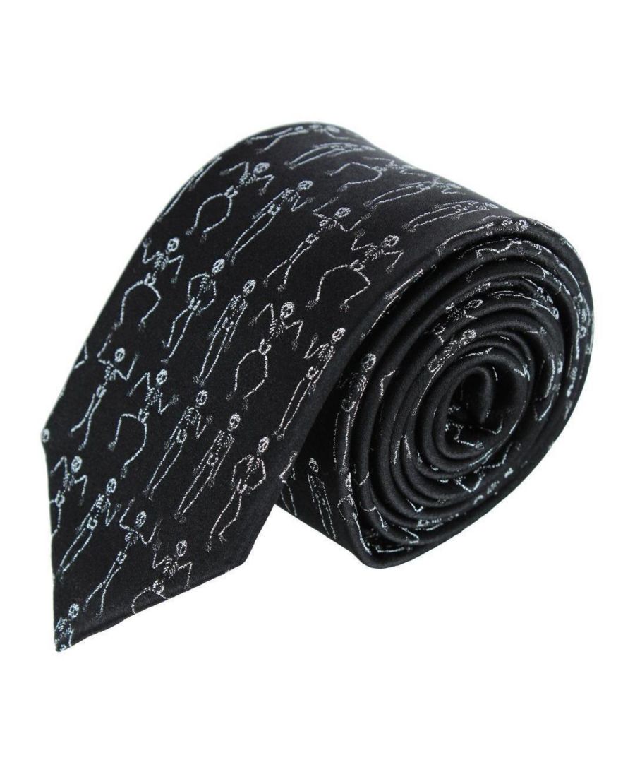 

Большой и высокий шелковый галстук-бабочка Дэви Боунс - танцующий скелет TRAFALGAR, Black