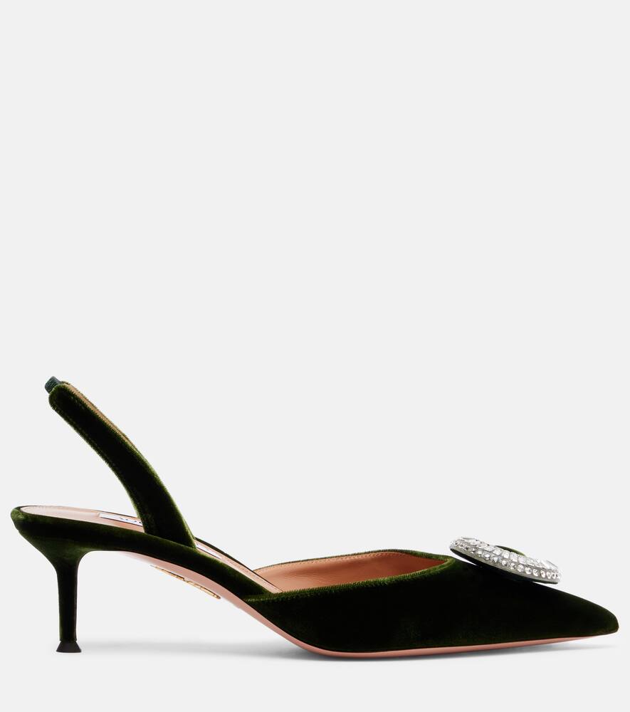 Бархатные лодочки Crystal Hoop 50 на шлейках Aquazzura, Muschio — фото 4
