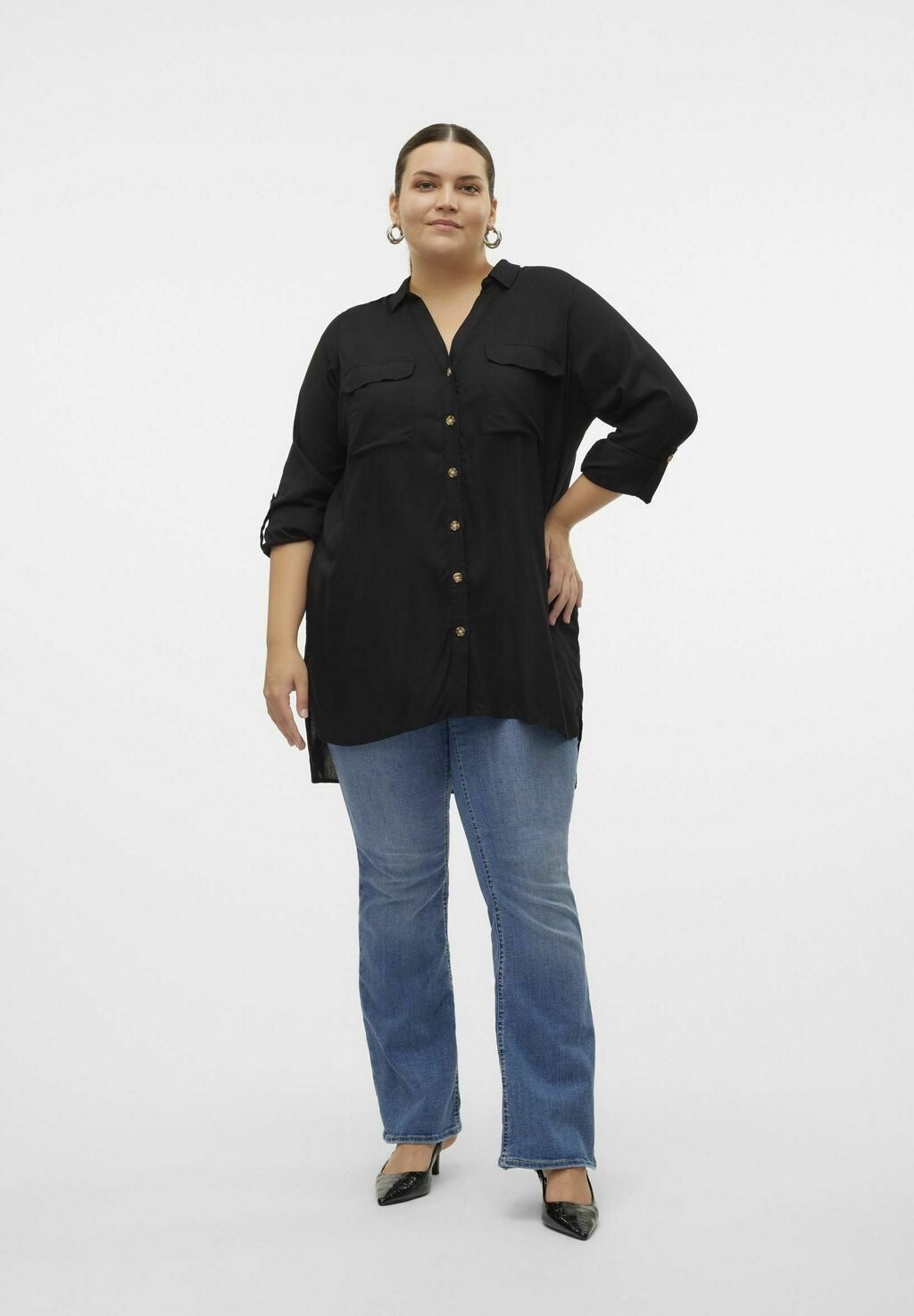 

Блузка на пуговицах VMCBUMPY Vero Moda Curve, черный