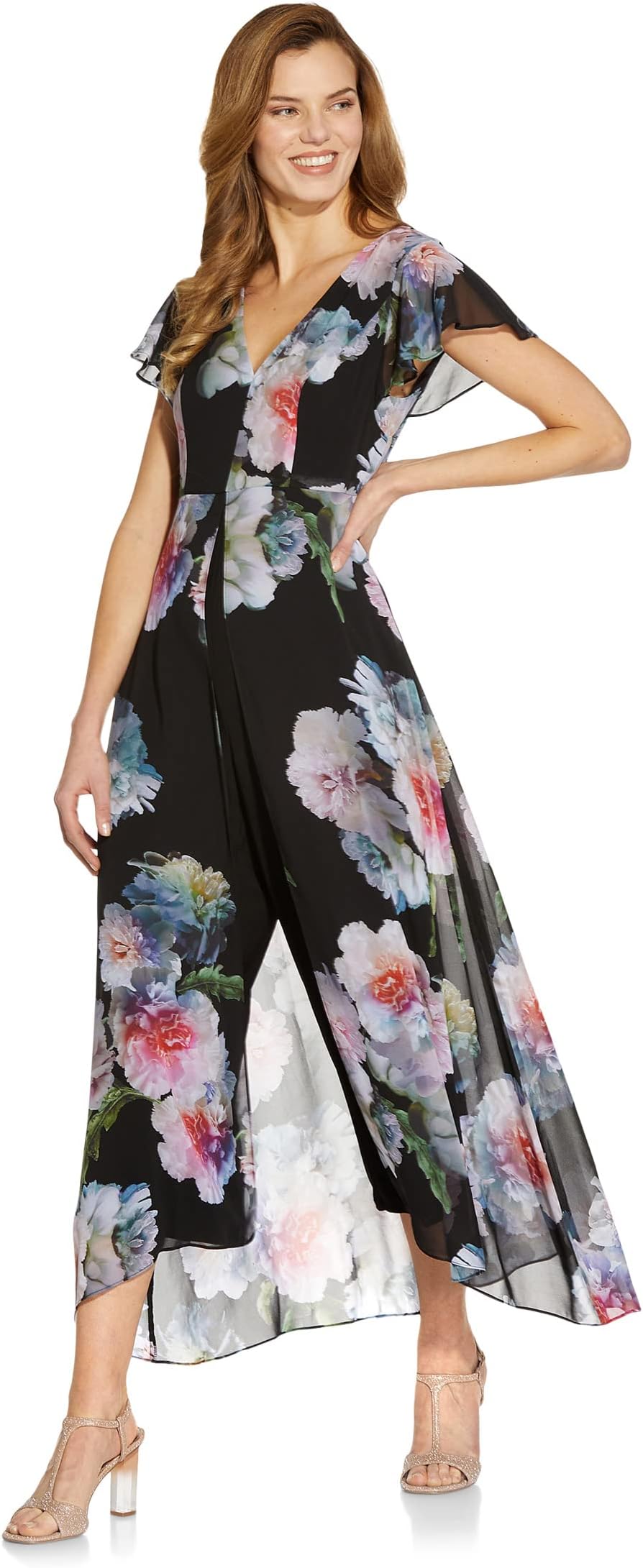 

Комбинезон Adrianna Papell Stretch Crepe Jumpsuit with Printed Chiffon Overlay, цвет Black Multi