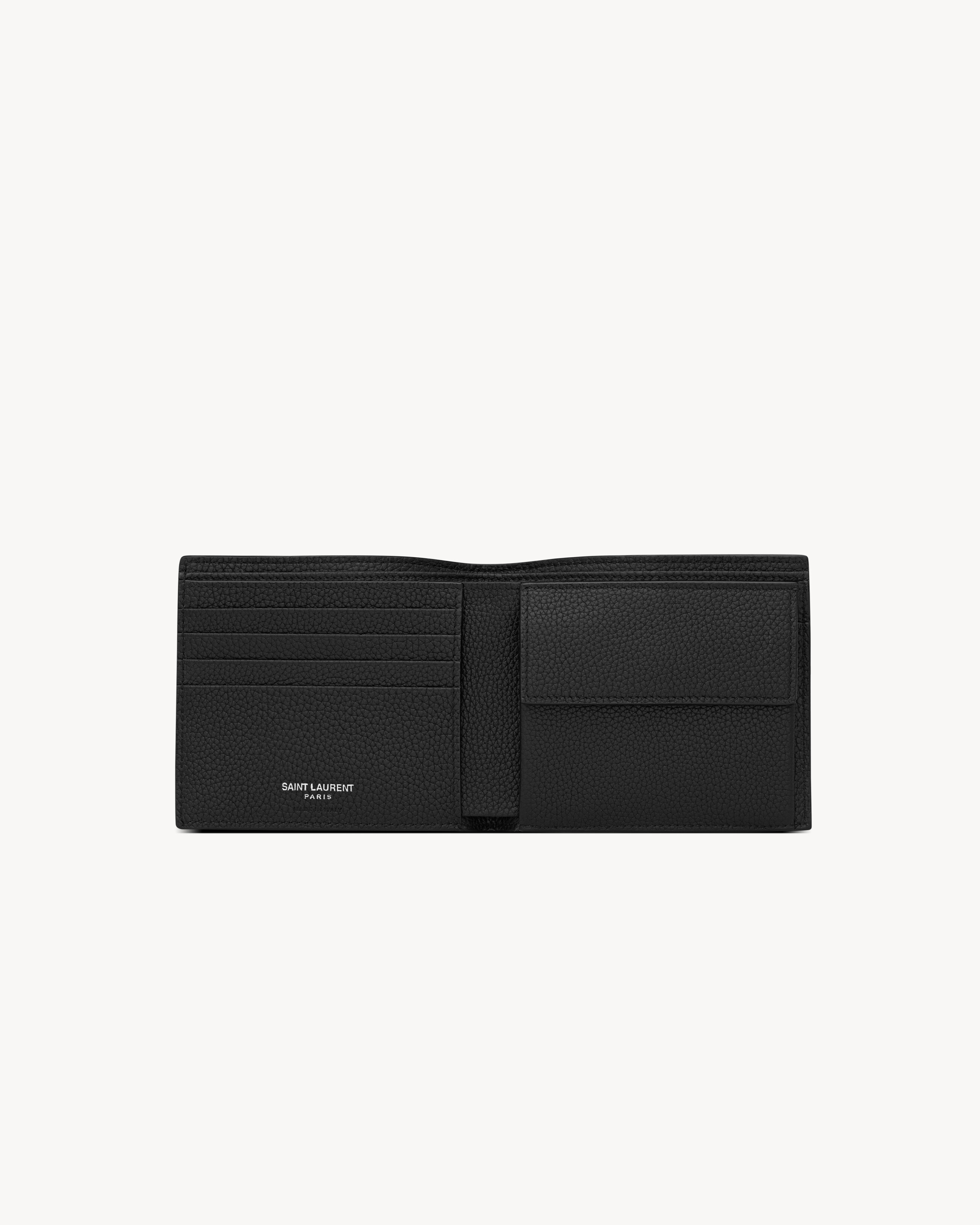 Кошелек Saint Laurent Cassandre Shadow East/West с монетницей из зернистой кожи, черный — фото 4