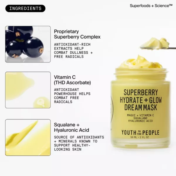 Маска для лица Youth To The People — Superberry hydrat + Glow Dream ночной + с витамином С , объем, 57 мл — фото 2