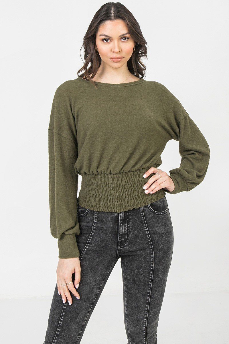 

Вязаный топ с широким вырезом FASHNZFAB, оливковый