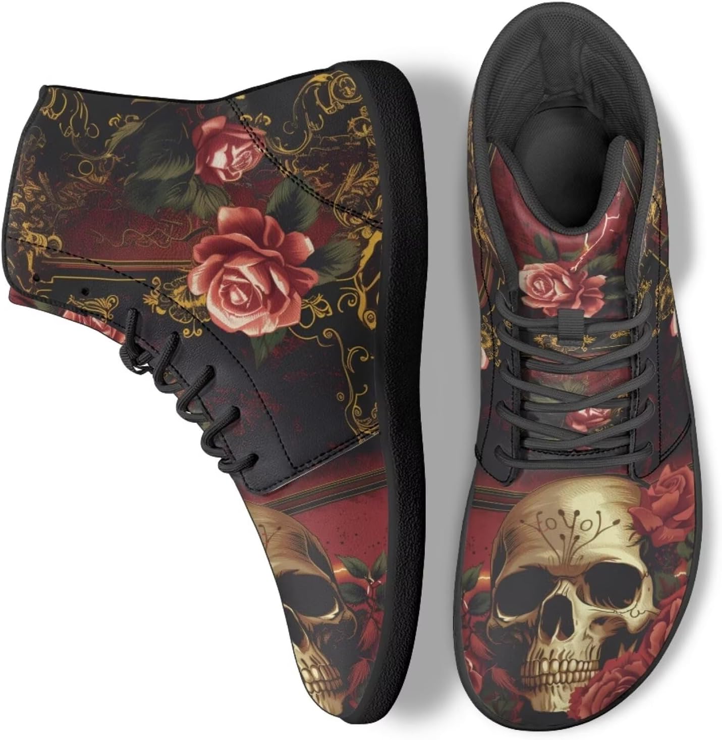 

Кроссовки JoyLamoria Skull Platform, повседневные высокие кроссовки на шнуровке, хип-хоп готические кожаные туфли, черные