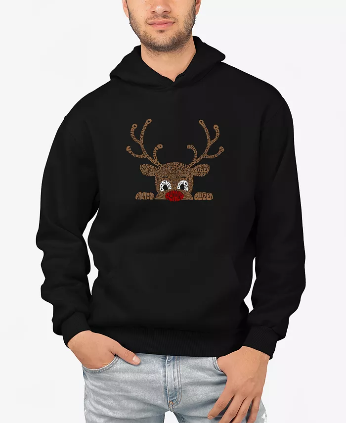 

Мужская толстовка с капюшоном Peeking Reindeer Word Art La Pop Art, черный