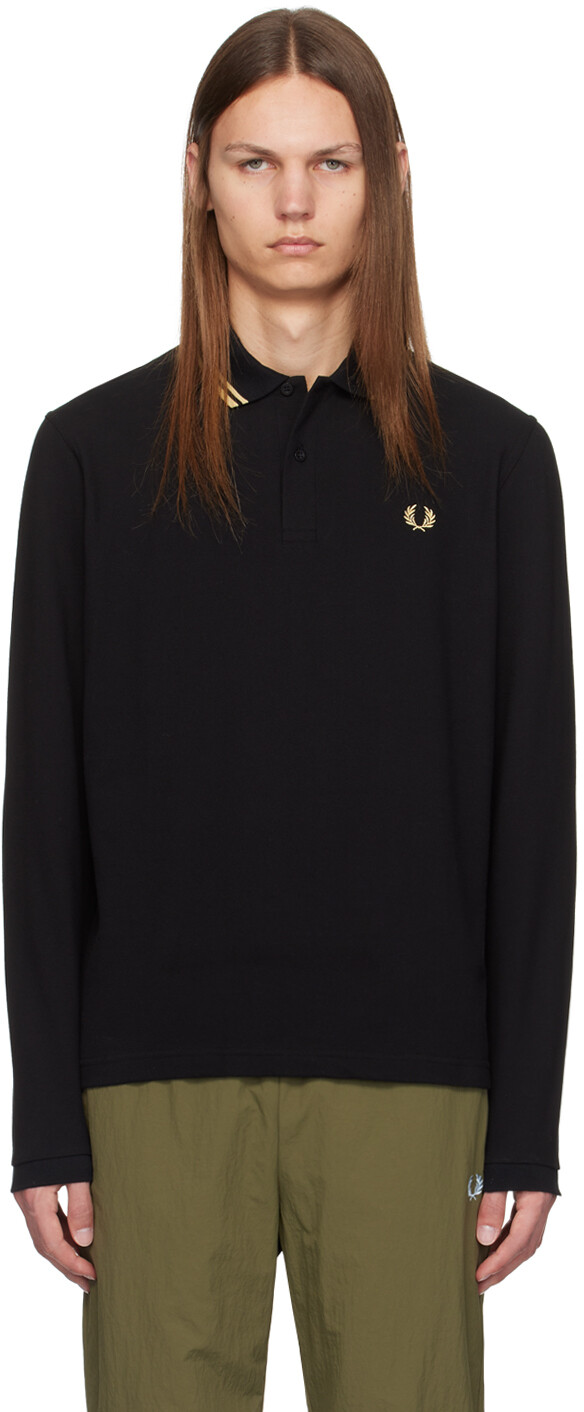 

Черный поло с длинным рукавом с двойной окантовкой Fred Perry