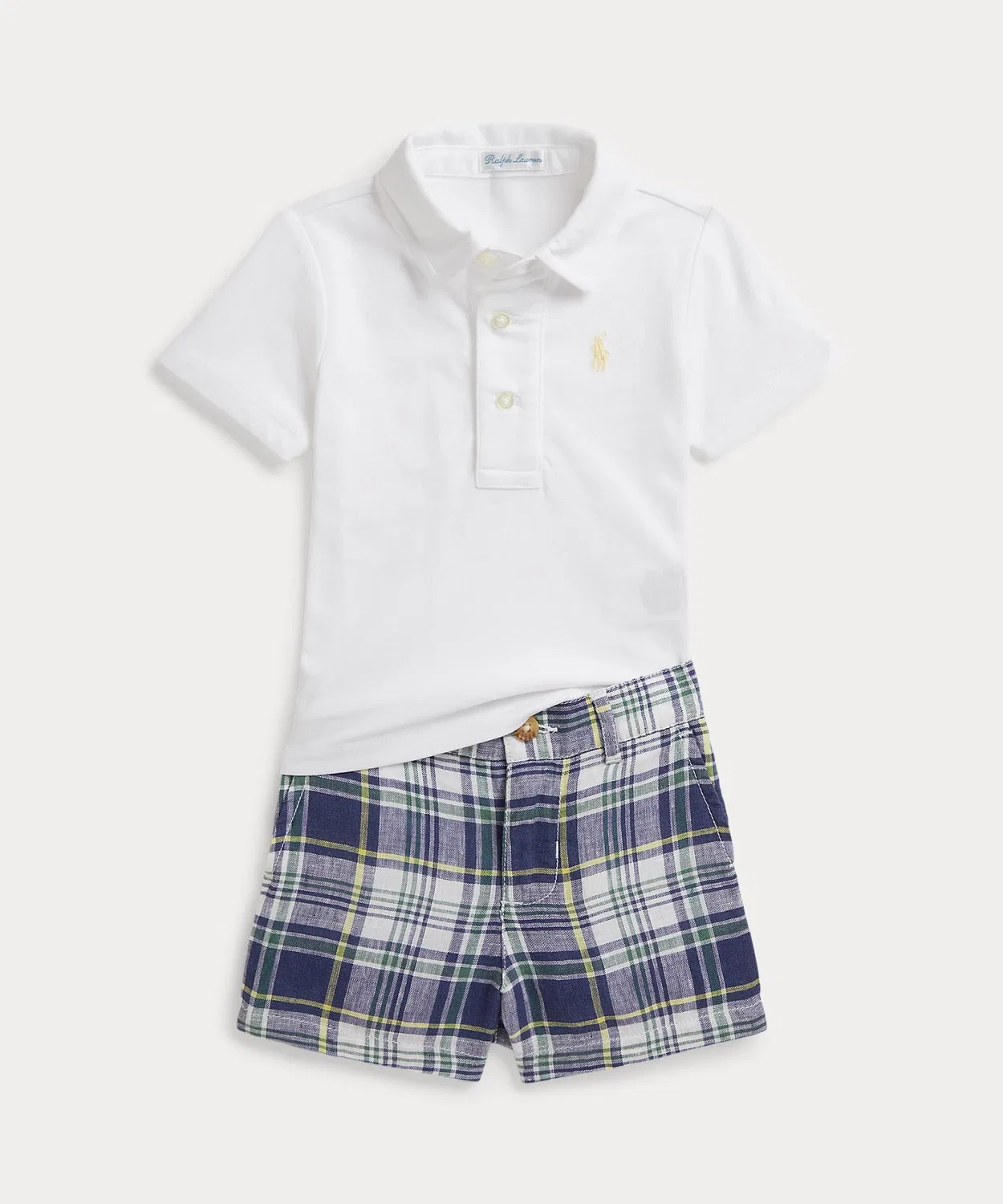 Поло и шорты Cotton Polo Shirt & Check Linen Shorts Ralph Lauren, белый