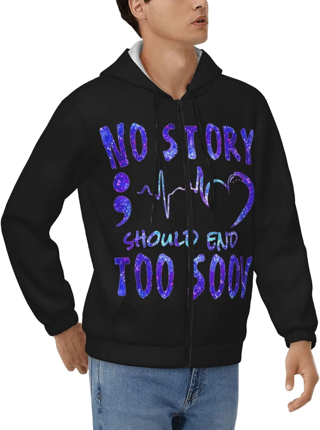 Толстовка с капюшоном мужская на молнии No Story Should End Too Soon Suicide Prevention Awareness Generic, черный — фото 4