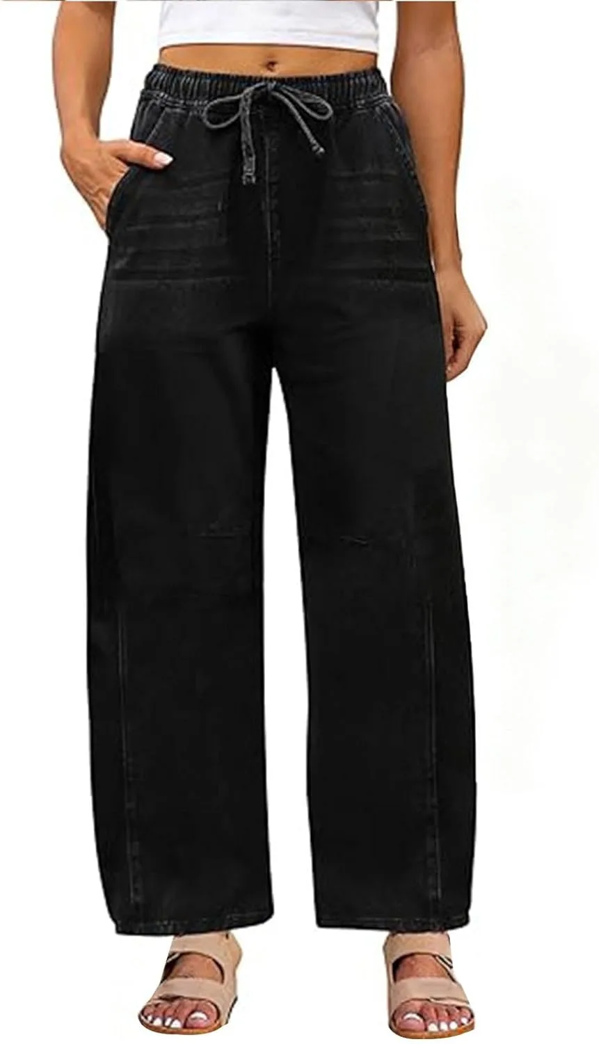 

Женские джинсы wide leg high waisted stretchy denim Carydety