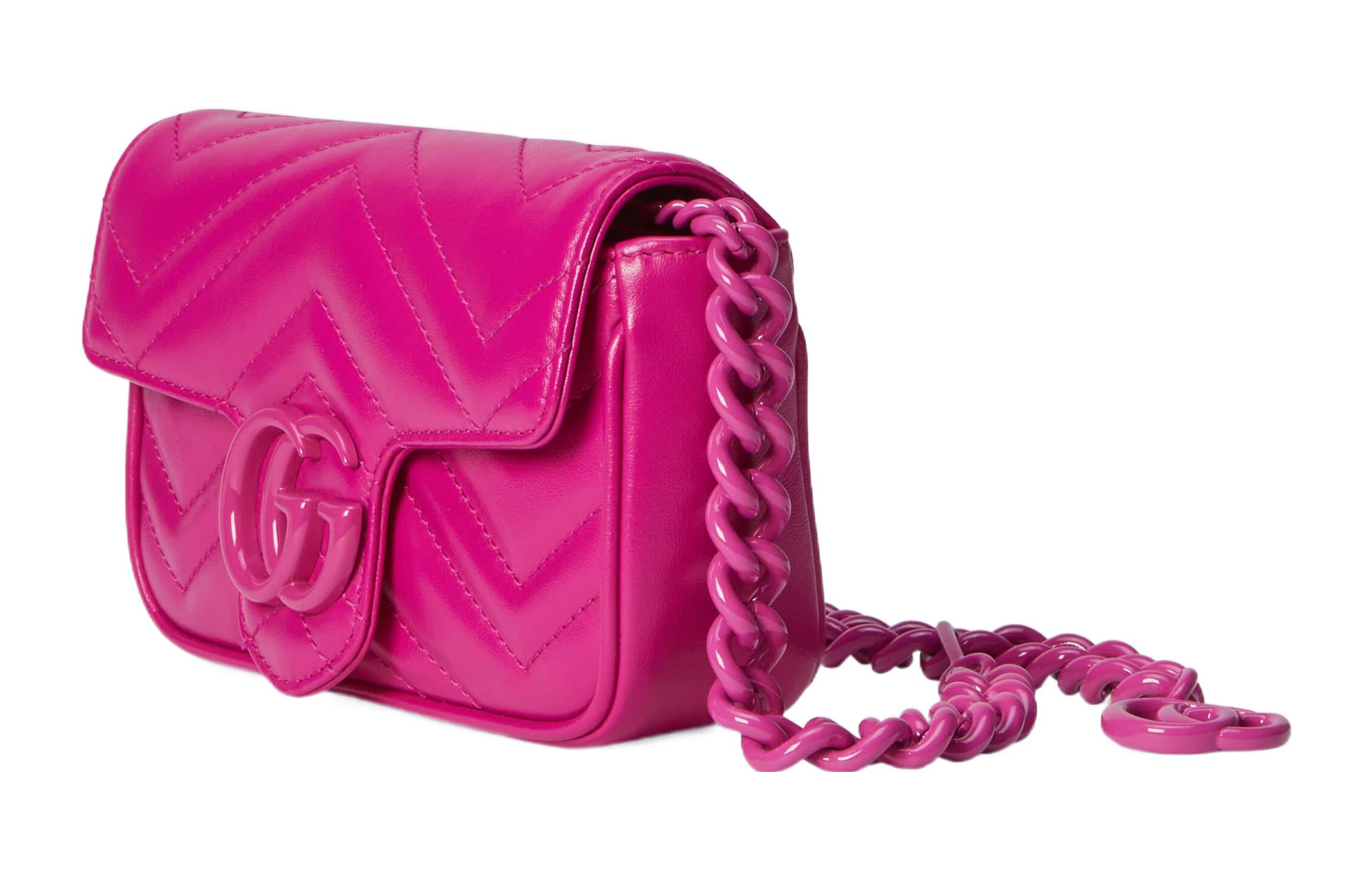 Женская поясная сумка Gucci GG Marmont Экстра Мини Фуксия — фото 3