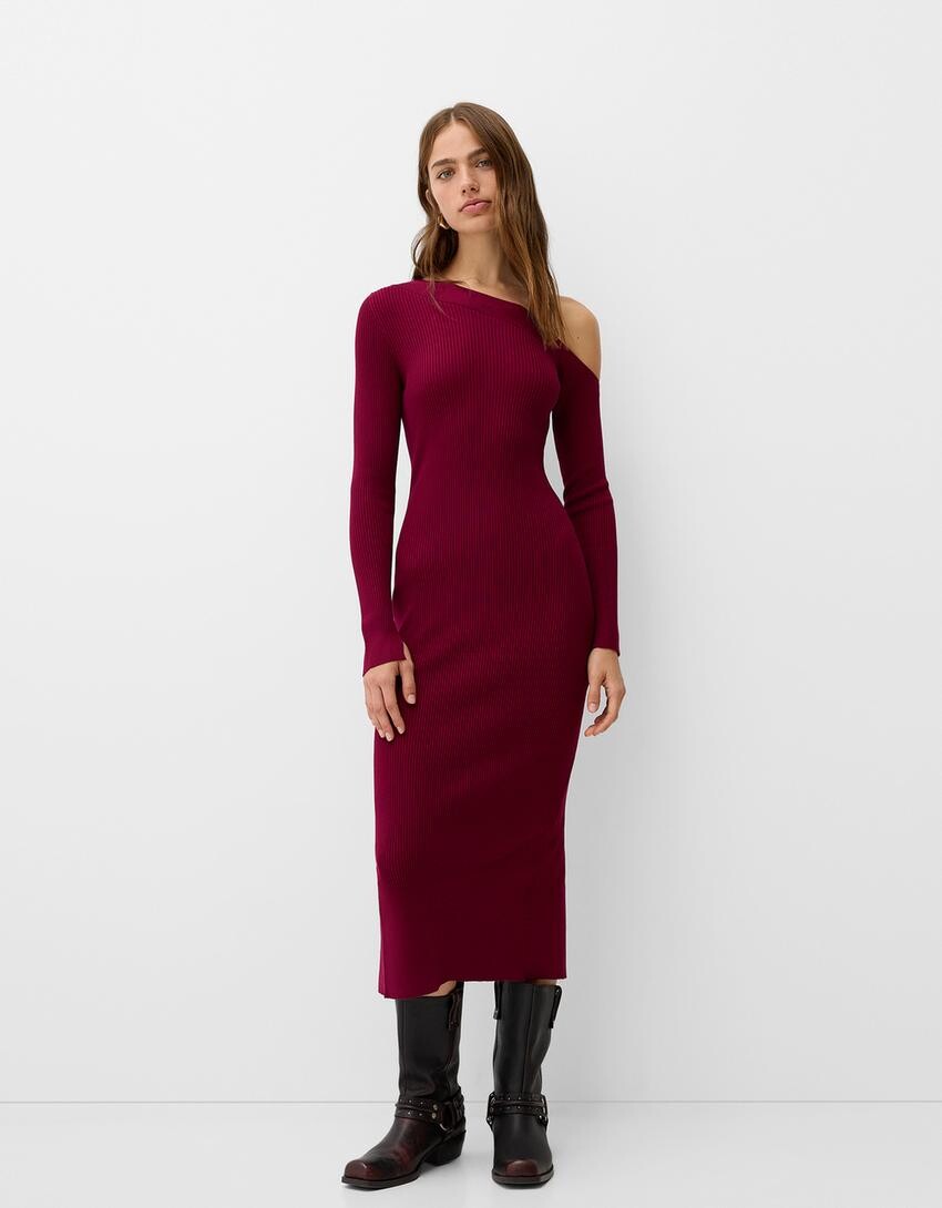 

Асимметричное платье миди Bershka, красный
