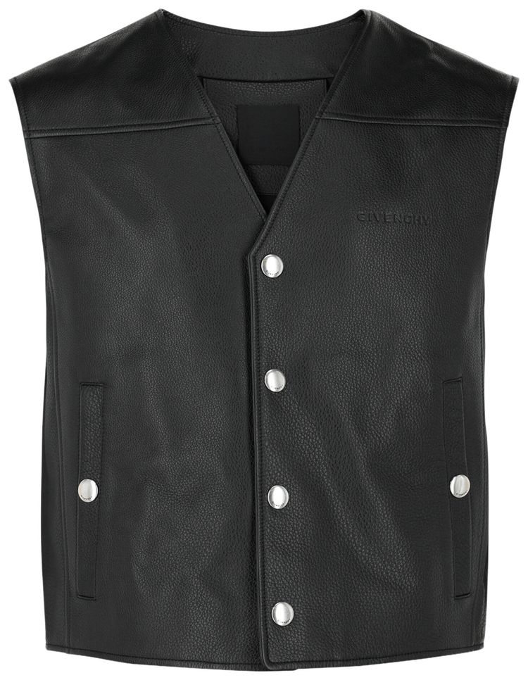 

Кожаный жилет Givenchy с логотипом и застежками на кнопках, черный