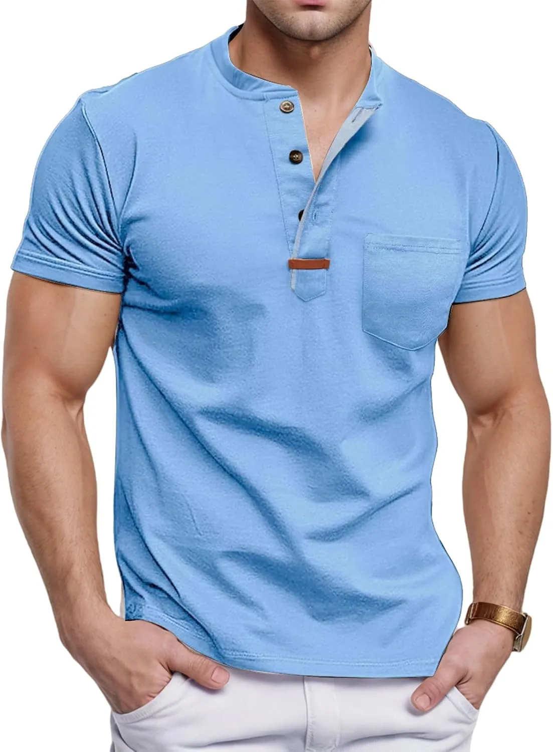 

Мужская футболка Henley с коротким рукавом и карманом RSZGSWS