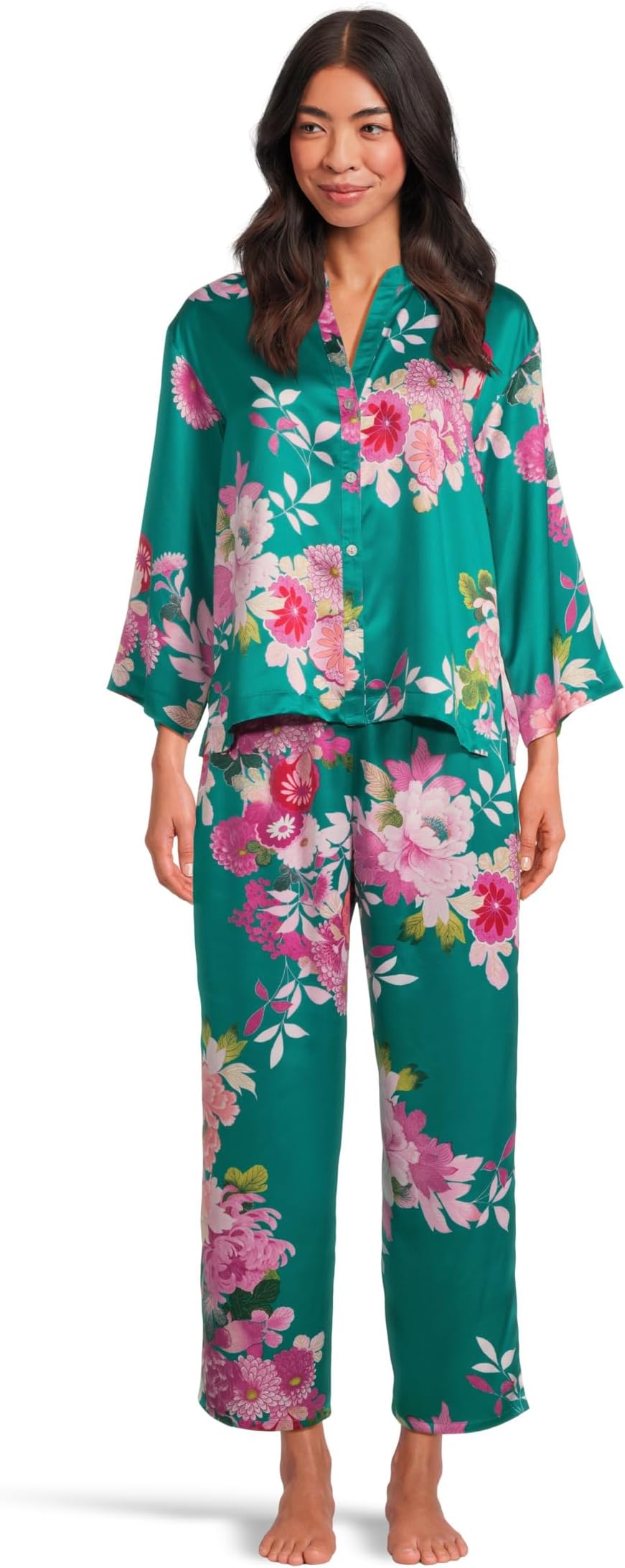 

Женская пижама Empress - атласный комплект с принтом на пуговицах N by Natori, Green