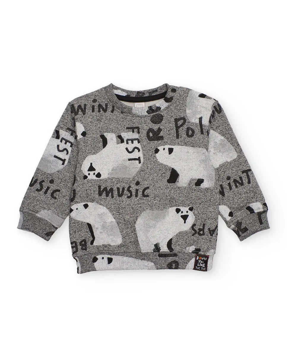 

Серый детский флисовый свитшот с принтом белых медведей Tuc tuc